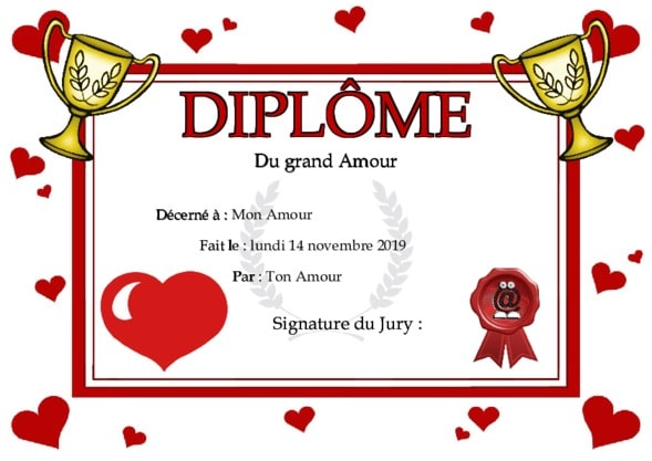 Un dipl�me pour votre amour