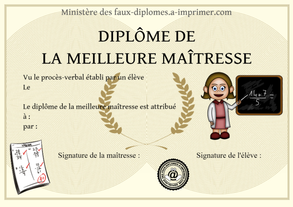 Un dipl�me pour la meilleure des ma�tresses